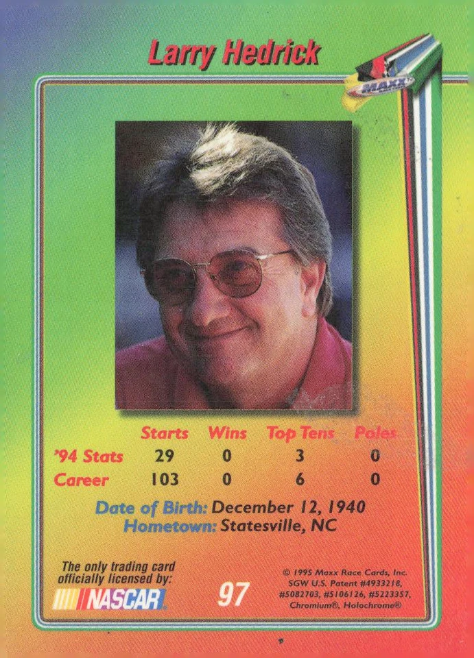 1995 Maxx Premier Plus #97 Larry Hedrick - Image 2 of 2