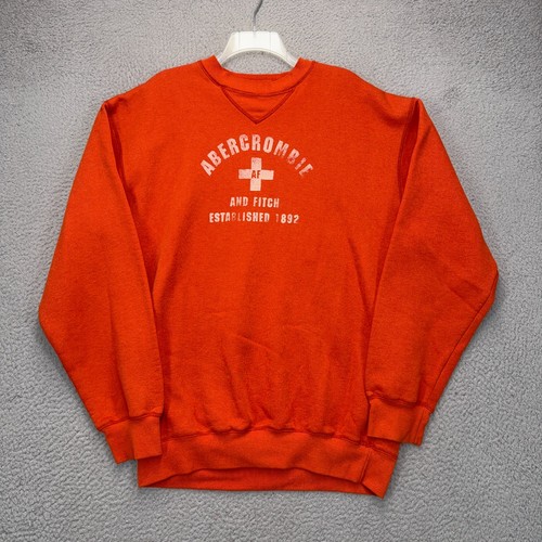 Vintage Abercrombie & Fitch Sweatshirt Mens XL Orange Crewneck Logo Pullover Y2K