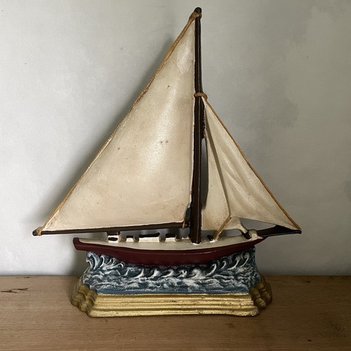 Rare Vintage Rustic Sailboat Sailing Cast Iron Doorstop Americas Gift 6+ lbs - Bild 3 von 6