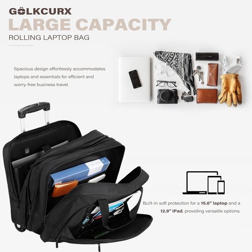 Golkcurx Laptoptasche mit Rollen, abnehmbar wasserabweisend klein - Bild 4 von 7