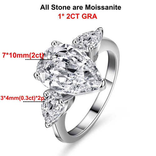 4CT Pear Cut Full Moissanite Engagement Rings for Women 925 Silver Wedding Bands - Picture 15 of 25