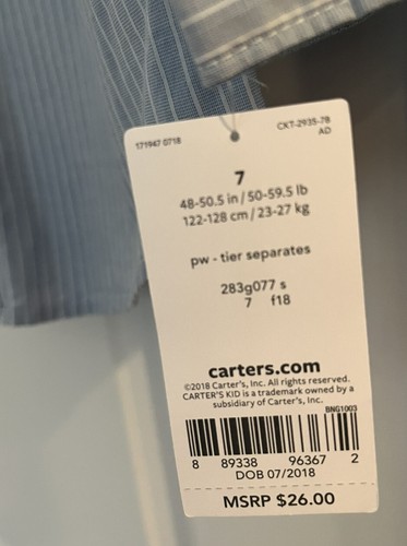 Carters boys sz. 7 long sleeve shirt blue stripes nwt 100% Cotton NWT - Picture 2 of 4