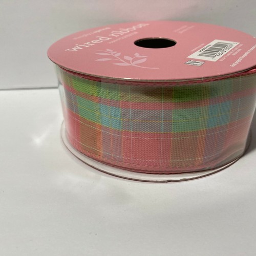 Wired Ribbon Spring Plaid Pink Blue Purple Green 1.5" 25' Simply Spring - Picture 3 of 9