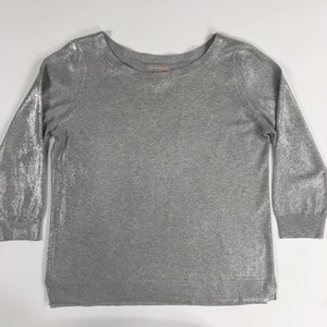 Banana-Republic-Womens-Boat-Neck-3-4-Sleeve-Metallic-Silver-Sweater-Size-M