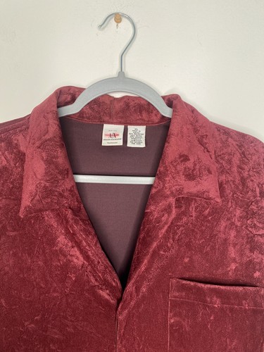 VNTG Armani Exchange burgundy velour button front long sleeve shirt men's XL - Foto 2 di 15