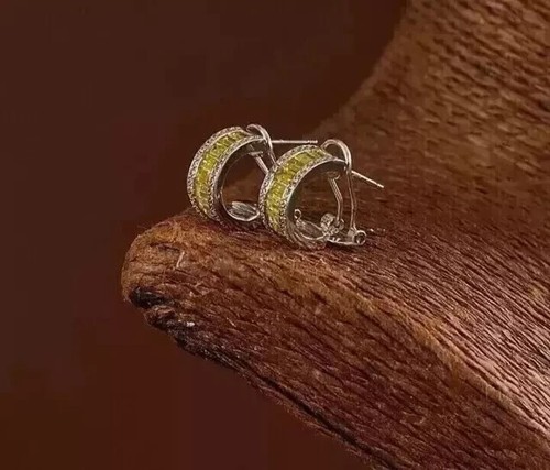 2.5Ct Baguette Cut Lab-Created Citrine Womens Hoop Earrings 14K White Gold Plate - Picture 3 of 3