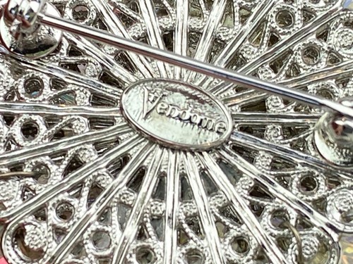 VENDOME Vintage Silver Tone Round AB Rivoli Pin Brooch - Picture 4 of 16