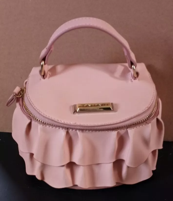 Rare Tahari Small Dusty Rose Gold Ruffled Bag Purse Super Cute Strap Carry Nwot