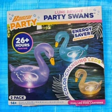 Banzai Lumi Bright 2 PARTY SWANS Inflatable LED Color Changing Pool New