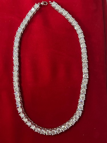 90 Ct VVS1 6.50mm White Round Moissanite Diamond Tennis Necklace Silver 22 Inch - Picture 3 of 3