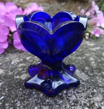 Rich, Glossy Cobalt Blue Glass Pedestal Open Salt Dip, Cellar, Dish!
