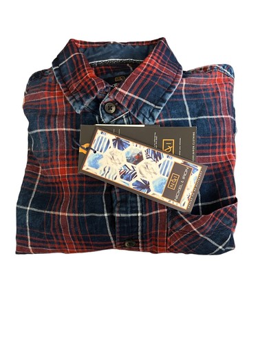 Camicia uomo ferro nichel piccola morbida flanella rossa blu a quadri western bottone cowboy - Foto 6 di 10