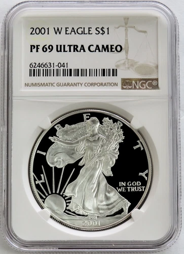 2001 W AMERICAN SILVER EAGLE PROOF $1 DOLLAR COIN NGC PF 69 UC