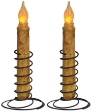 TWO BLACK Wire Spiral Taper Candle Holders Primitive Design Reproduction Springs