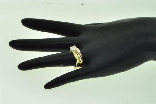 Diamond Trio Set His Hers Matching Engagement Ring Wedding Band 10K Yellow Gold - Picture 7 of 8