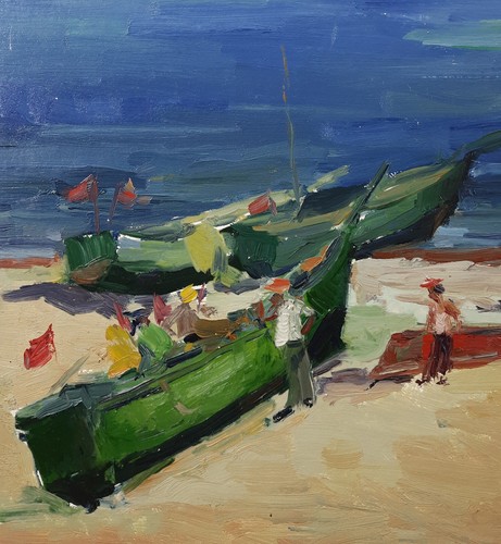 Boote auf See, Meereslandschaftskunst, Küstenmalerei, Original Ölgemälde - Bild 9 von 10