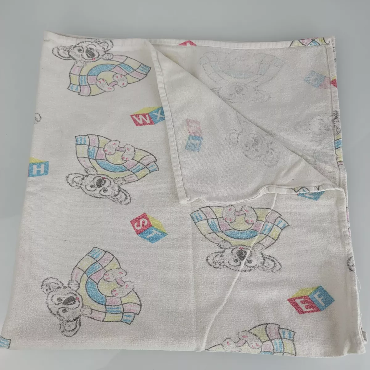 FLANNEL RECEIVING BABY CLOTH BLANKET KOALA BEAR BUILDING BLOCKS 36X40