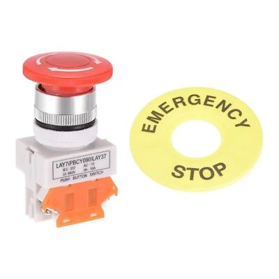 FIPUX 22mm Latching Emergency Stop Push Button Switch With Emergency Stop Sign 1NC
