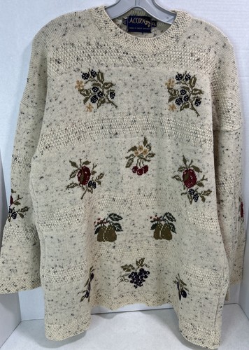 Maglione Maglione Vintage Ghianda Gran Bretagna Lana Frutta Tema Donna XL Carino! - Foto 3 di 6