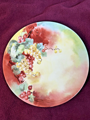 LIMOGES France Hand Painted Porcelain GRAPES plate Vintage J.P.L.  Pouya signed