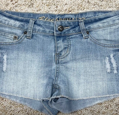 Blue Asphalt Jean Women's sz 7 Booty Shorts Distressed Stretch Blue (waist 32") - Picture 12 of 21