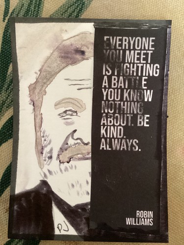 ACEO watercolor art by PJ, BUY IT NOW , art card 2.5 x 3.5: Robin Williams - Picture 2 of 2
