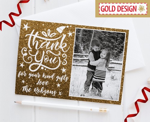 10 x Personalised Christmas Thank You Cards Notes With Photo Pack & Envelopes - Picture 16 of 46