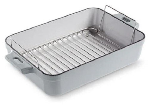 Pampered Chef Enameled Cast Iron Pan with Roasting Rack Gray 14" x 10"