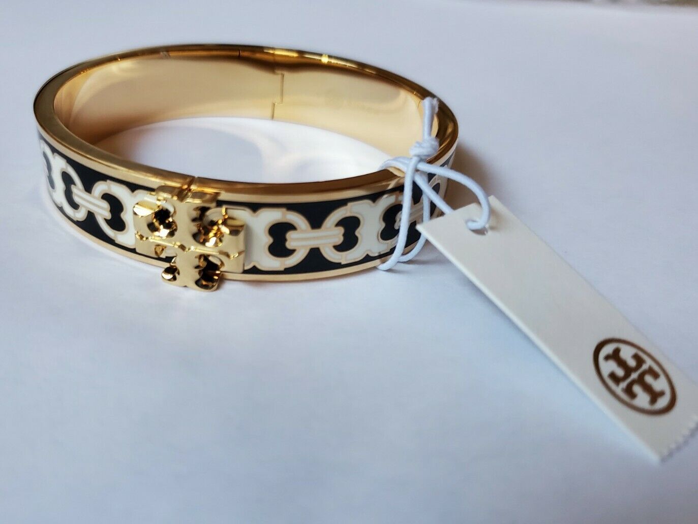 Tory Burch KIRA ENAMEL BRACELET Gemini Link Gold & Black Hinge Closure  (New) | eBay