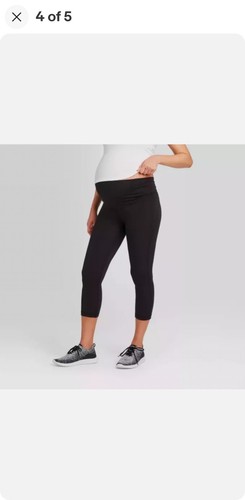 Crossover Panel Active Capri Maternity Pants - Isabel Maternity, Black, Size XS - Picture 4 of 5