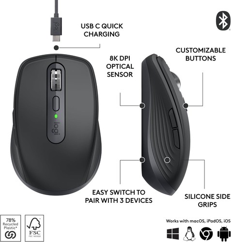 Precision MX Anywhere 3S Wireless Mouse - Fast Scrolling & Customizable Features - Picture 8 of 12