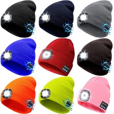 Unisex Bluetooth Beanie Hat 4 LED Light USB Rechargeable Wireless Headphones Cap