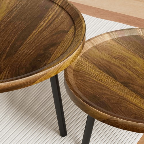 Tea Table Combo, Nesting Coffee Table Set, Round Side Table Set in 2 Sizes Combo - Picture 8 of 13