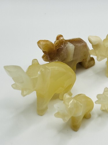 Vintage Hand Carved Onyx Marble Stone Trunk Up Elephant Family Figurine Set of12 - Picture 2 of 5