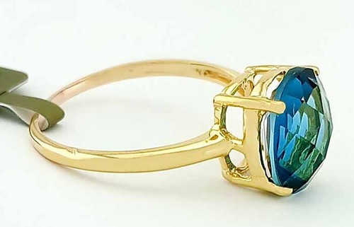 GENUINE 2.63 Cts BLUE ZIRCON RING 10k YELLOW GOLD - Free Certificate Appraisal - Picture 3 of 7