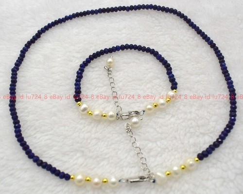 Natural 2x4mm Multicolor Rondelle Faceted Gem &White Pearl Necklace Bracelet Set - Picture 9 of 100
