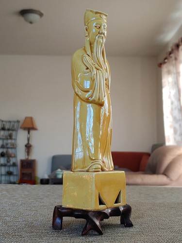 清代娇黄釉瓷塑吕洞宾 Antique Chinese Yellow Glazed Porcelain Sculpture Lu dongbin Figurine - Picture 17 of 24