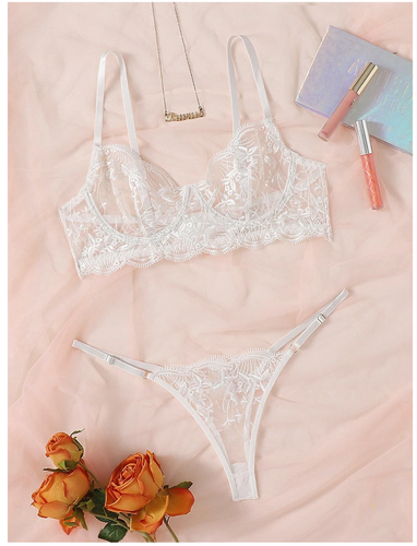 Women Sexy Embroidered Mesh Underwire Lingerie Set dress - Picture 13 of 17