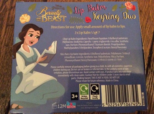 New Sealed Disney Beauty & Beast Lip Balm Keyring Duo Gift Set Mrs Potts & Chip - Picture 2 of 3