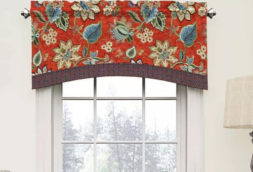 Waverly BRIGHTON BLOSSOM GEM Red Blue Floral Arched Valance Modern Farmhouse - Picture 1 of 13