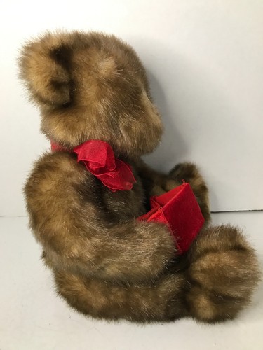 Gund Brown Teddy Bear Plush 15” With Red Bow w/ Red Velvet Box - Picture 6 of 7