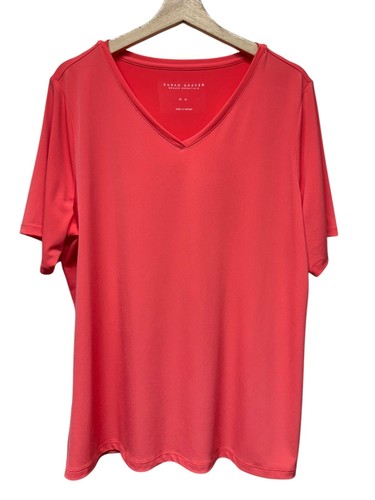 Susan Graver Modern Essentials Liquid Knit Damen XL Koralle Kurzarm Stretch