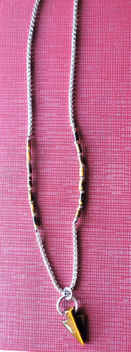 Brand New Stainless Steel Tiger Eye Arrowhead Pendant Chain Men's Necklace - Picture 21 of 23