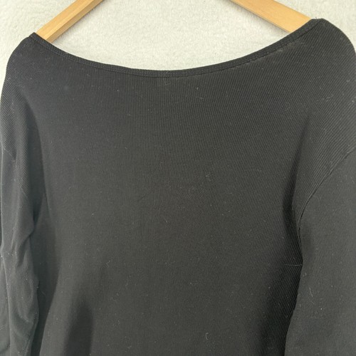 LA BLEND Tunic XL Floral Border Print Ribbed Scoop Neck Long Sleeve Cotton Black - Foto 8 di 14