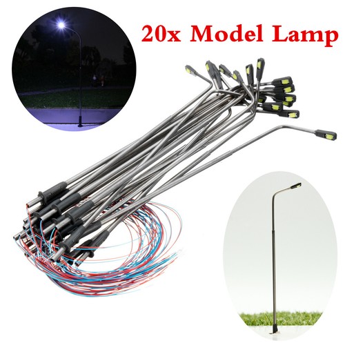 20Pcs Model Railway Train Lamp Post Street Lights HO OO Scale LEDs Gauge 1:100 - Bild 1 von 8