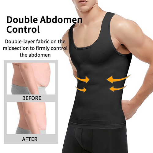 Slimming Mens Compression Vest Body Shaper Slim Chest Waist Belly Boobs Shirts - Picture 4 of 33