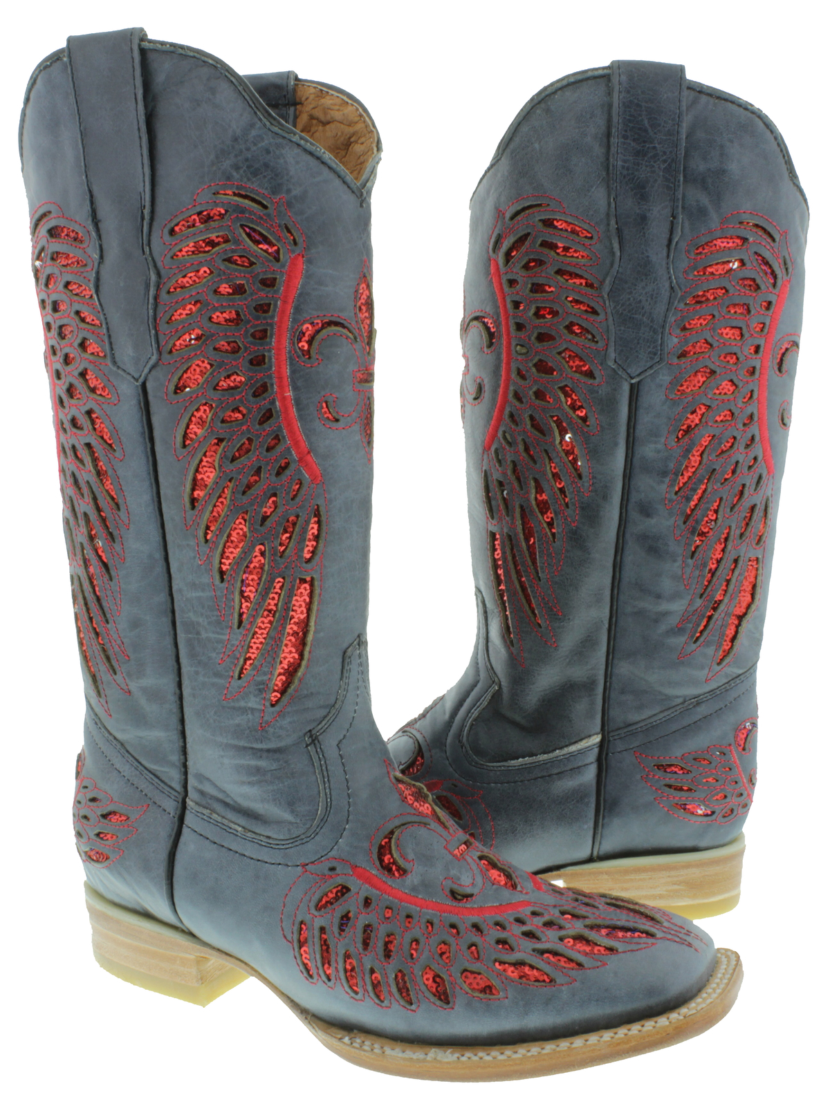 Para mujeres Cuero Azul Rojo Flor incrustaciones de lentejuelas botas Cowboy Western Wear Cuadrado Para mujeres Cuero Azul Rojo Flor incrustaciones de lentejuelas botas botas lentejuelas Cowboy Western Wear Cuadrado af24e2