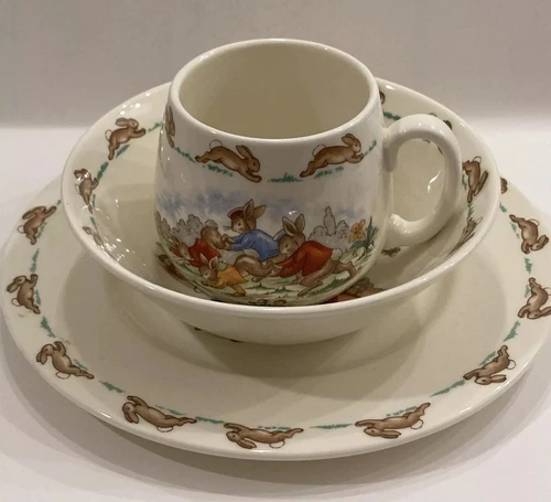 Vintage Royal Doulton Bunnykins 3 Piece Set:  Plate,  Bowl & Cup, England