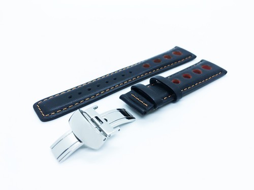 Black/Orange Leather Strap Band fit Rally/Sport/Racing TISSOT watch PRS516 - Picture 3 of 10