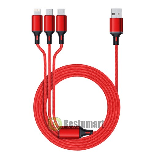 1-4 Pack Multi 3 in 1 USB Charger Charging Cable Cord Micro USB+iOS Port+Type C  - Picture 20 of 29